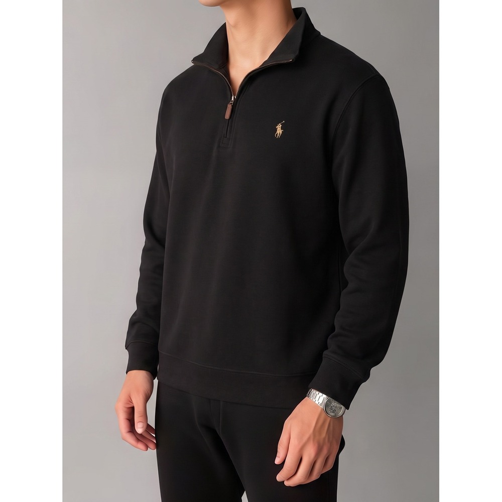 Polo Ralph Lauren Quarter Zip Pullover Mens M Black Estate Rib Cotton Sweater